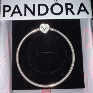 Pandora Silver Heart Clasp Bangle Bracelet